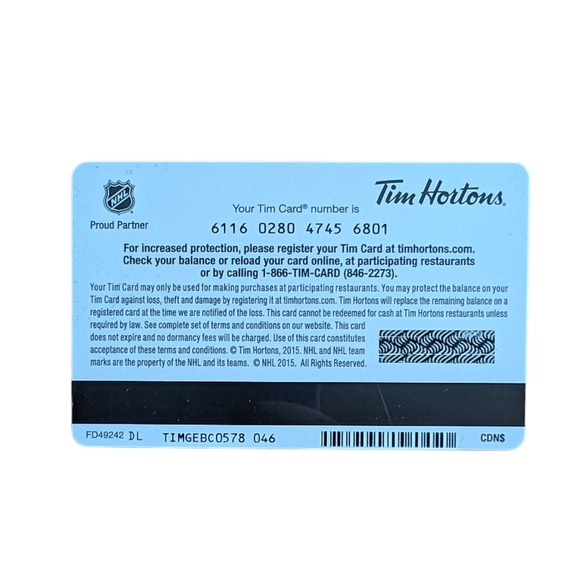 Tim Hortons Gift Card Calgary Flames NHL Collectible Display Card Zero Balance - Picture 2 of 2